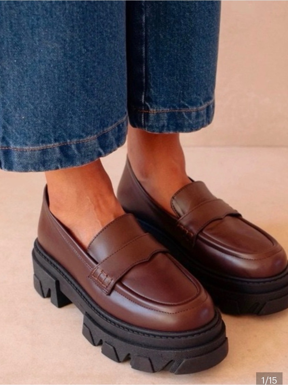 ALOHAS Dark Brown Leather Lug-Sole Penny Loafers- eu size 38 - Picture 2 of 6